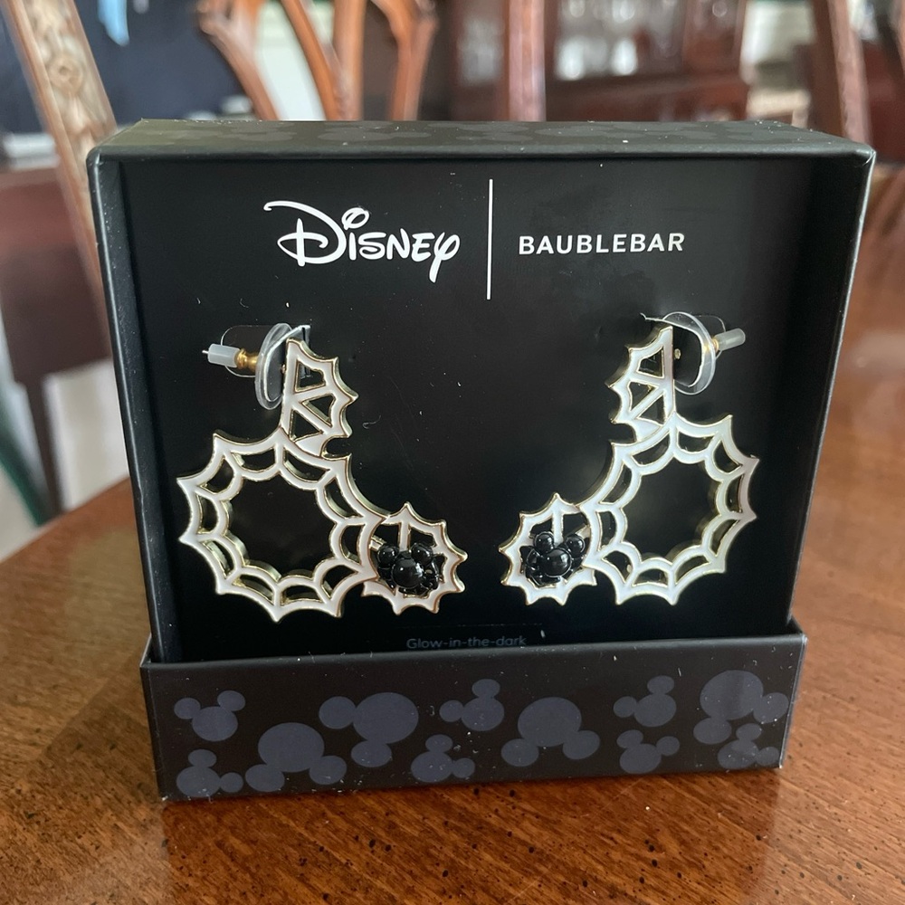 Disney Baublebar Halloween glow in the dark mickey spiderweb hoops